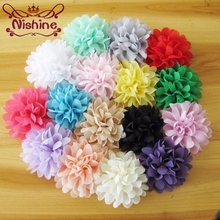 Nishine 50pcs/lot 4" 16colors Chiffon Flowers Flatback For Kids Headband Hair Accessories Fluffy Fabric Flowers For Hair Clips 2024 - buy cheap