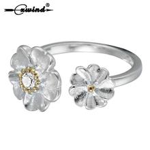 Cxwind Crystal Cherry Blossom Rings for Women Female Anniversary Ring Size Adjustable Double Flower Cubic Zirconia Jewelry 2024 - buy cheap