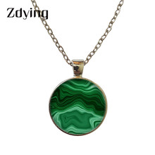 ZDYING High Quality Green Stone texture Necklace Glass Image Cabochon Neck Chain Pendant For Mother Family Ethnic Jewelry Gp019 2024 - buy cheap