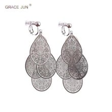 Top Quality Copper Material Big Leaf Clip on Earrings No Pierced  for Women Party Prom Luxury Fashion No Hole Earrings Wholesale 2024 - buy cheap