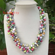New  freshwater pearl multicolor 7-8 mm irregular shaped  4rows pearl necklace 20inches 2024 - buy cheap