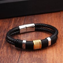 Artesanal de couro genuíno tecido dupla camada masculino charme pulseiras & pulseiras casual sporty chain link moda pulseiras 2024 - compre barato