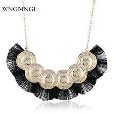 WNGMNGL 2018 New Arrival Fashion Vintage Ethnic 7 colors Large disc Cotton Tassel Necklace For Women Sweater Jewelry Gift 2024 - buy cheap