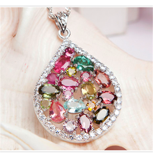 Fashion Charm Silver Plated Jewelry Pendant Women Necklace Charm Natural Colorful Waterdrop Tourmaline Crystal Pendant 30*25*6mm 2024 - buy cheap
