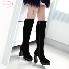 Chainingyee/Сапоги до колена из нубука в уличном стиле с круглым носком водонепроницаемые черные сапоги для верховой езды на Высоком толстом каблуке с молнией женская обувь 2024 - купить недорого