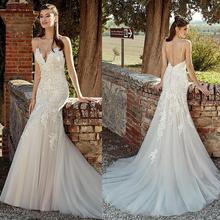 2019 Fashion Wedding Dresses Sexy Spaghetti Straps Backless Lace Garden Bridal Gowns Sweep Train Mermaid Wedding Dress 2024 - buy cheap