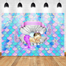 Mermaid Little Princess Backdrop Shell Crown Pearl Blonde Baby Shower Background Birthday Party Decorations Photography Backdrop 2024 - buy cheap