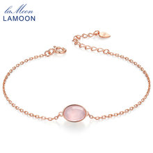 LAMOON-pulsera de cuarzo rosa 100% ovaladas naturales, joyería de plata de ley 925, sencilla, 8x6mm, S925, LMHI023 2024 - compra barato