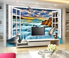 3D wallpaper 3d tv wall paper Window of white rock beach 3 d waterfall background wall wallpaper 2024 - buy cheap