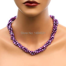 Wholesale Pearl Jewelry - 3Rows Plum Purple Natural Freshwater Pearl Necklace Earrings- Handmade Jewelry Set - New Free Shipping 2024 - buy cheap