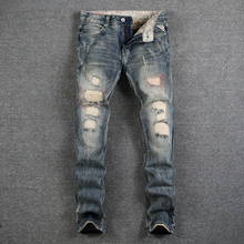 Streetwear Fashion Men Jeans Retro Embroidery Slim Ripped Jeans Men Trousers Italian Vintage Designer Cotton Denim Long Pants 2024 - buy cheap