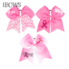7" Breast Cancer Pink Ribbon Glitter Cheer Bow Women Hair Bows Print Letter Elastic Hair Band Headwear Accessories 2024 - buy cheap