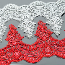 White/Red Paillette Lace Decoration Sequin Lace Trim Wedding Dress Fabric Width 25cm 3Yards/lot 2024 - buy cheap