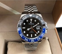 40mm PARNIS Sapphire Crystal GMT Automatic machinery movement luminous men's watches Blue & black ceramic bezel pa93-p8 2024 - buy cheap