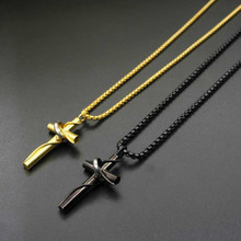Stainless Steel Pendant Necklace Cross with Line Black Gold Color Pendants for Women Men Religious Jewelry 55cm Chain for Free 2024 - buy cheap
