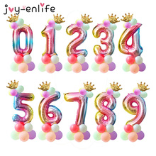 Balões de festa de aniversário infantil, balão número do arco-íris, unicórnio, decoração de festa, meninos e meninas, 15 peças 2024 - compre barato