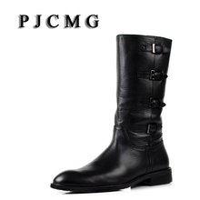 PJCMG New Men's High Boots Genuine Leather High-Leg Martin Male Shoes Zipper Design Tactical Boots Delta Men Black Boots 2024 - buy cheap