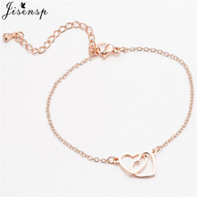 Jisensp-pulsera de abalorios de corazón doble para mujer, joyería de boda, pulseras de oro rosa de acero inoxidable, regalo de San Valentín para niña 2024 - compra barato