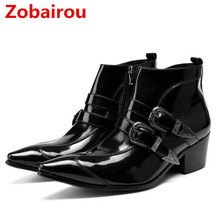 Zobairou-botas masculinas de couro legítimo, sapatos na moda de cano curto com ponta preta, estilo militar, para primavera e outono 2024 - compre barato