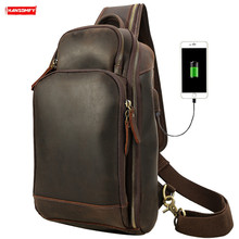 New Genuine Leather Men's Chest Bags Crossbody Bag Male Usb Charging Large Capacity Shoulder Messenger Bags First Layer Leather 2024 - buy cheap