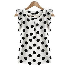 Nova moda feminina verão casual polka dot em torno do pescoço camisa de manga curta topo chiffon blusa 2024 - compre barato