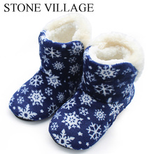 STONE VILLAGE Free Size Snowflake Print Warm Plush Slippers Soft Bottom Indoor Home Shoes Women Slipper Shoes Black Red Gray 2024 - buy cheap