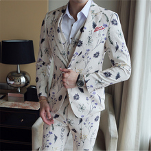 Casual Daily Suits Men Floral Printed Suit Slim Fit Mens Blazers Pants And Vest 3 Pcs Party Wedding Dress Suits Set Host Busines 2024 - buy cheap