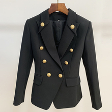 Blazers preto jaquetas femininas entalhado pescoço decoração duplo breasted botões de ouro escritório blazer mujer alta qualidade 2024 - compre barato
