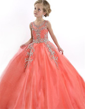 Coral Flower Girl Dresses For Weddings Ball Gown Tulle Beaded Long First Communion Dresses For Little Girls Pageant Dresses 2024 - buy cheap