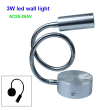 Free Shipping 3W led wall light  flexible neck spotlight AC85-265V wall mounted white warm white with switch bedside lamp 2024 - buy cheap