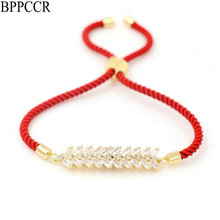 BPPCCR-pulsera de cristal con incrustaciones finas y brillantes para mujer, brazalete de zirconia AAA, cuerda de hilo rojo, amuleto de la suerte, pulseras de hojas, regalo de joyería 2024 - compra barato