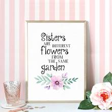 Sisters Are Flowers Quote Prints Wall Art Decor Twins Canvas Poster , Twin Gift Canvas Painting Wall Picture Girl's Room Decor 2024 - buy cheap