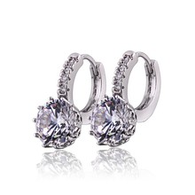 3PCS Wholesale White Gold Color Hoop Earrings For Women Cubic Zirconia Crystal Earings 2017 Fashion Free shipping EW-87 2024 - buy cheap