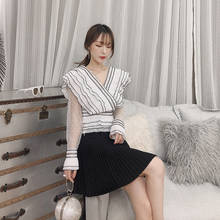 2019 new fashion women's two piece Set blouse shirt+ pleated skirt two-piece suit is thin 2024 - buy cheap