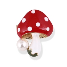 Enameled Red Mushroom Brooches Simulated Pearl Plant Pin 2024 - buy cheap