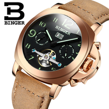 Genuine Switzerland BINGER Brand Men automatic mechanical luminous calendar waterproof sports Chronograph military gold watch 2024 - buy cheap