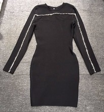 2018 Long Sleeve Bandage with Mesh Dress Sexy Lady Mini Dress Women Celebrity Bodycon Black Party Dresses Vestido 2024 - buy cheap