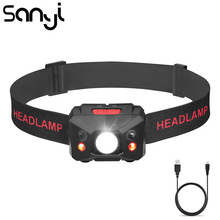 Sanyi lanterna de cabeça com 5 modos led, carregamento usb, bateria embutida, super clara, à prova d'água, farol 2024 - compre barato