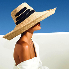 2020 New Fashion Black Bandage Ribbon Ladies Raffia Hat Roll Up Kentucky Derby Sun Hat Large Wide Brim Summer Beach Straw Hat 2024 - buy cheap