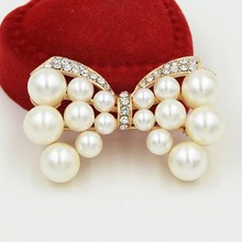 Gold Color Luxury Clear Stunning Diamantte Pearl Beads Cust Bow Brooch Hot Selling 2016 New Women Gift Buckle Pins 2024 - buy cheap