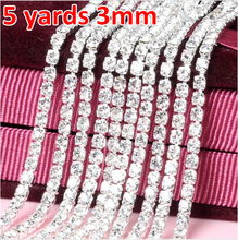 3mm 5 yard Crystal White Glass Rhinestone Cup Chain Silver Base With Claw Dress Decoration Trim Applique Sew on Garment Bags 2024 - buy cheap