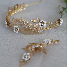 Jonnafe Hand wired Gold Leaf Tiara Bridal Hair Crown Accessories Vintage Wedding Comb Hair Jewelry For Women Prom 2024 - buy cheap