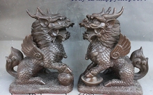 China Dynasty Palace Bronze Fengshui Wealth Kylin Chi-lin Qilin Statue Pair Set 2024 - buy cheap