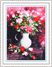 Kit de bordado de rosas e flores, 65x50cm, conjunto de pintura, artesanato, faça você mesmo, bordado, arte, decoração de casa 2024 - compre barato