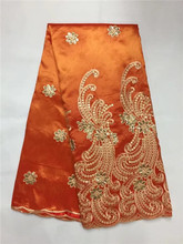 African George Lace Fabric 2018 New style Nigeria George Lace Fabric,orange Sequin Embroidered Fabric For Nigerian Wedding Dress 2024 - buy cheap