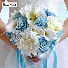 Синие свадебные цветы, букет для невесты, синие розы, свадебные аксессуары, букеты букет искусственных цветов для свадьбы 2024 - купить недорого