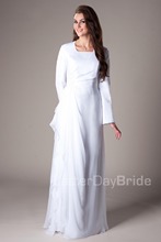 Vestido de novia de gasa con volantes y manga larga, minivestido de novia con volantes, corte en A, longitud hasta el suelo, Blanco Simple 2024 - compra barato