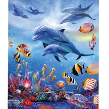 Full 5D Diy Diamond Painting Cross Stitch Kits Diamond Embroidery Sea World Dolphins and Fish Picture Mosaic Pattern Home Decor 2024 - buy cheap