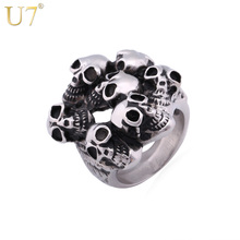 U7 Vintage Skeleton Ring 316L Stainless Steel Fashion Party Jewelry Wholesale Pirate Skulls Punk Band Ring For Men R346 2024 - buy cheap