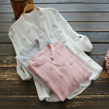 5695 Spring Women Shirt Japan Style Mori Girl V-Neck Long Sleeve Cotton Polka Dot Printing Pullover Shirt Top Women Loose Blouse 2024 - buy cheap